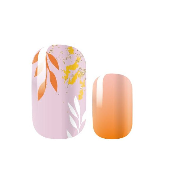 Nail wrap with floral design and gradient color on a white background