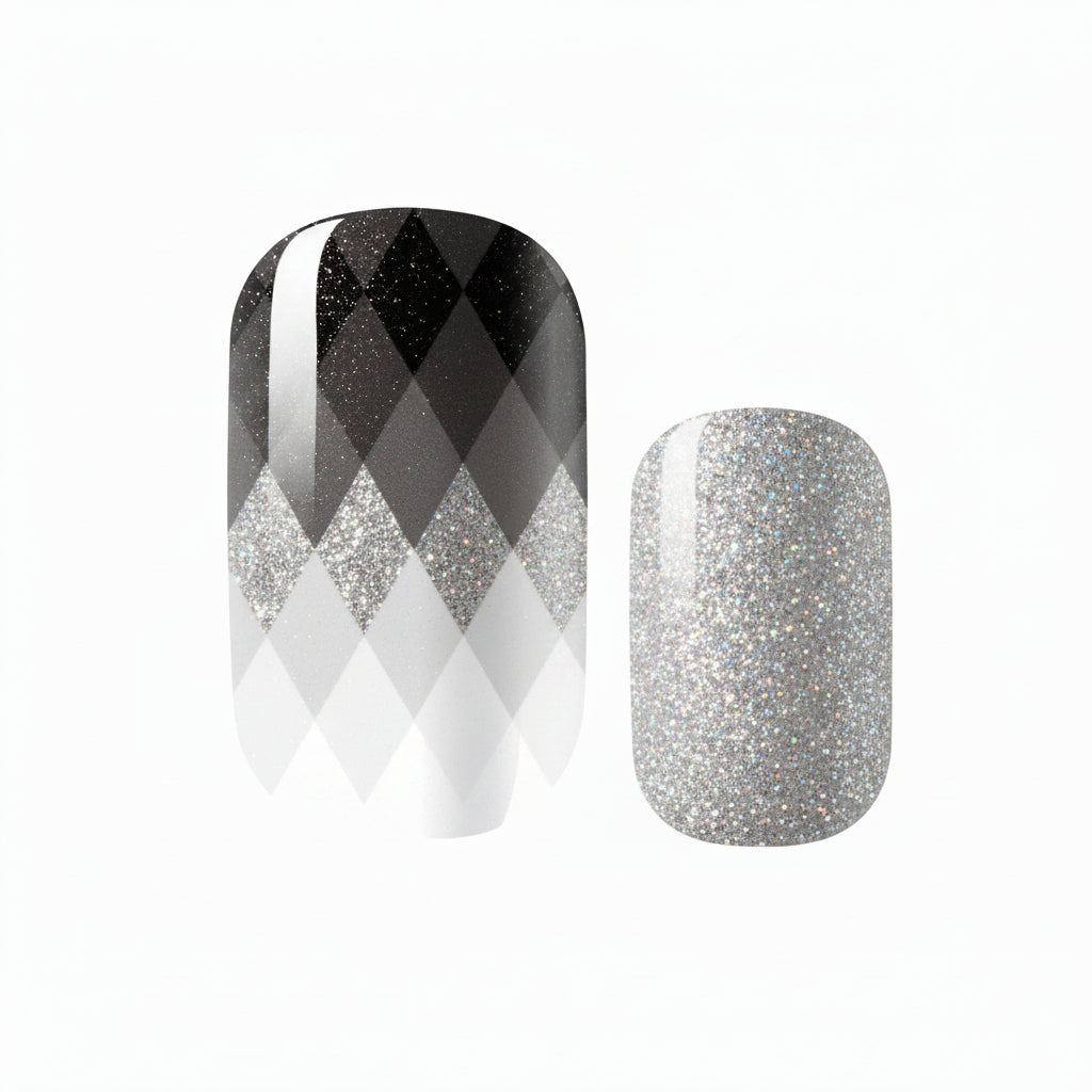 Black and white checkered nail wrap on a white background